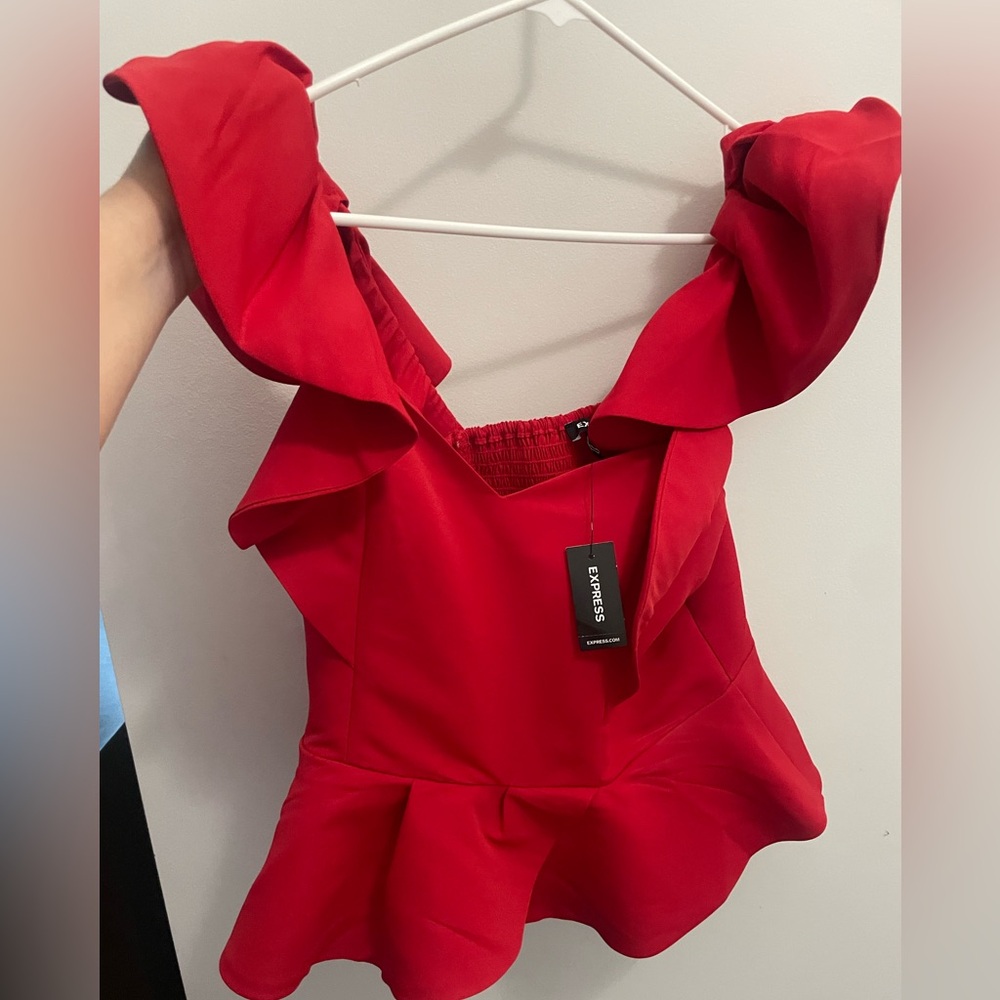 Express Red Ruffle Peplum Top